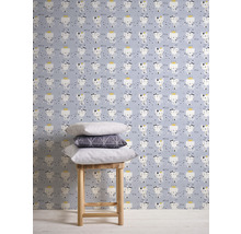 Tapete mit Katzenmotiv auf hellblauem Hintergrund