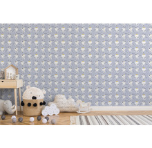 Raumansicht mit Mustertapete mit Katzenmotiv