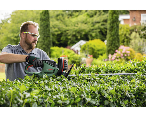 Homme taillant une haie avec un taille-haie dans le jardin