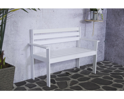Banc de jardin blanc en bois avec accoudoirs