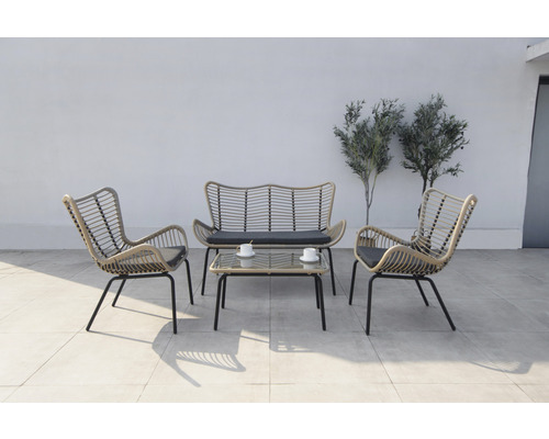 Ensemble de meubles de jardin avec canapé en rotin, fauteuils et table pour l''extérieur