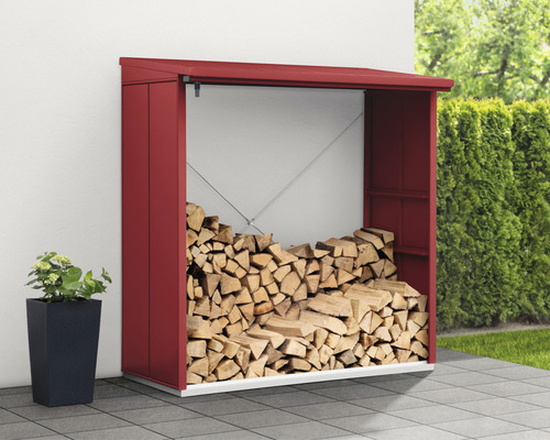 Étagère à bois de chauffage en métal avec bûches et bac à plantes