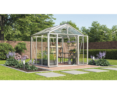 Serre Vitavia Zeus Comfort 6200 verre de sécurité trempé/panneaux alvéolés 258 x 242 cm argent