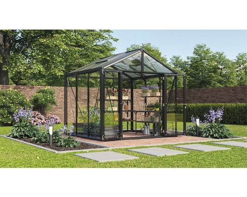 Serre Vitavia Zeus Comfort 6200 verre de sécurité trempé/panneaux alvéolés 258 x 242 cm noir