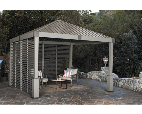 Pavillon SOJAG Nanda 12x12 y compris parois latérales avec lamelles 363 x 363 cm taupe