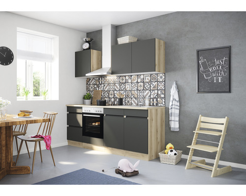 Cuisine complète sans appareils Optifit OPTIkombi Noah420 anthracite/chêne sauvage largeur 210 cm KMNO 212OE-0+