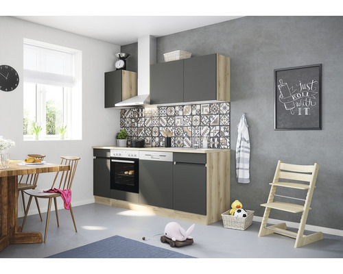 Cuisine complète sans appareils Optifit OPTIkombi Noah420 anthracite/chêne sauvage largeur 210 cm KMNO 213OE-0+