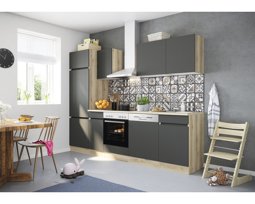 Cuisine complète sans appareils Optifit OPTIkombi Noah420 anthracite/chêne sauvage largeur 270 cm KMNO 2702OE-0+