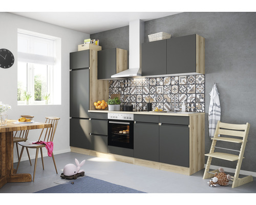 Cuisine complète sans appareils Optifit OPTIkombi Noah420 anthracite/chêne sauvage largeur 270 cm KMNO 2742OE-0+