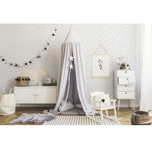 Chambre d''enfant avec baldaquin, jouets et meubles dans un design clair et accueillant