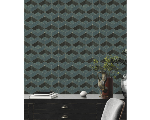 Décoration murale avec papier peint géométrique dans le salon