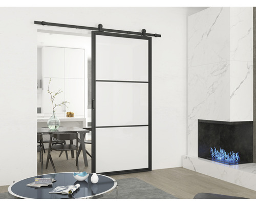 Porte acier 100x235 cm satiné 3 zones système en haut