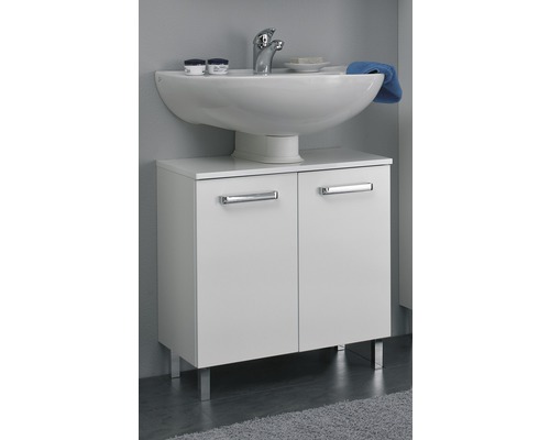 Waschtisch mit Unterschrank und zwei Türen im Badezimmer