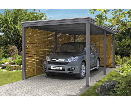 Carport simple SKAN HOLZ de forme cubique avec panneaux latéraux et arrière 294x574 cm gris