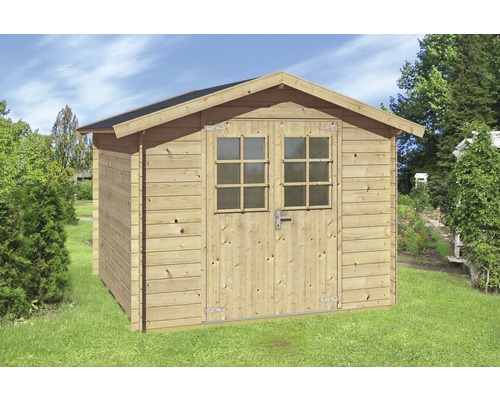 Abri de jardin en bois avec porte double et fenêtres