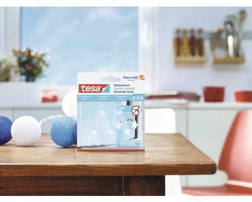 Crochets adhésifs Tesa pour verre, force portante 0,2 kilogramme, en emballage