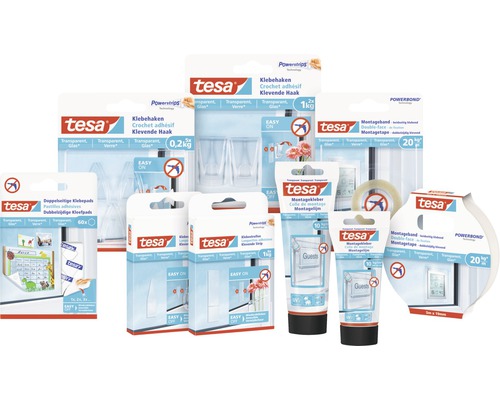 Tesa Klebehaken, Montageband und Klebepads für Glas und Montage
