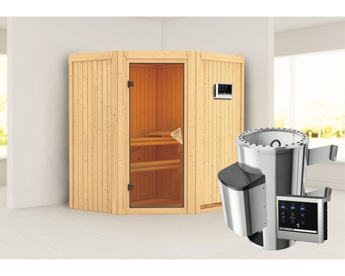 Sauna modulaire Karibu Monja avec poêle 3,6 kW avec commande extérieure, sans frise de toit