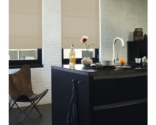 Cuisine moderne avec fenêtres et stores enrouleurs