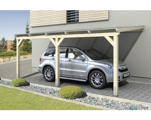 Carport simple SKAN HOLZ Vogtland avec ancrages pour poteaux 300x541 cm naturel