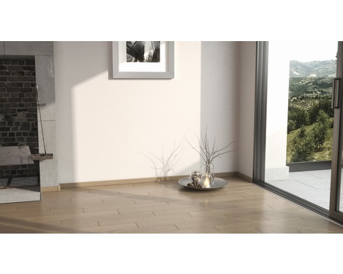 Pièce lumineuse avec parquet, cheminée, décoration et vue sur la verdure