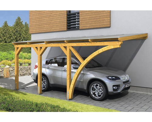 Carport simple SKAN HOLZ Eifel avec ancrages pour poteaux 300x541 cm chêne clair