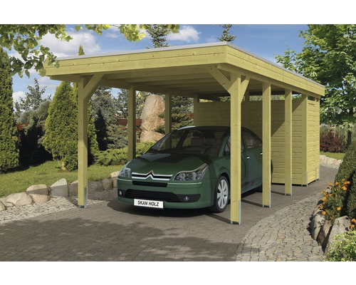 Carport pour un véhicule SKAN HOLZ Friesland 314x708 cm imprégné par immersion Carport en bois avec abri de jardin et voiture garée