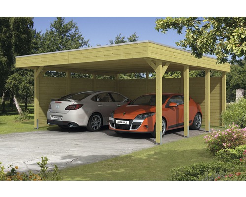 Carport pour deux véhicules SKAN HOLZ Friesland 557 x 555 cm, imprégné par immersion Carport pour deux véhicules SKAN HOLZ Friesland 557 x 555 cm, imprégné par immersion