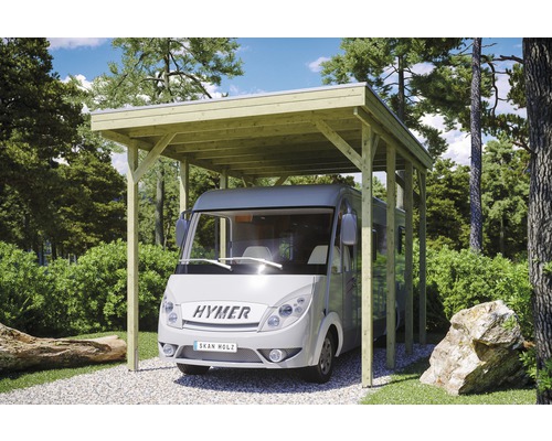 Carport pour un véhicule SKAN HOLZ Friesland 397x555 cm imprégné par immersion Camping-car sous un abri de voiture en bois à l''extérieur
