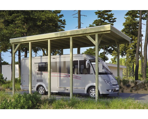Carport pour un véhicule SKAN HOLZ Friesland 397x708 cm imprégné par immersion Camping-car sous un abri en bois