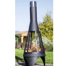 Gartencheminée aus Metall mit Feuerraum und Schornstein