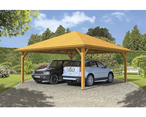 Doppelcarport SKAN HOLZ Taunus 634x634 cm eiche hell