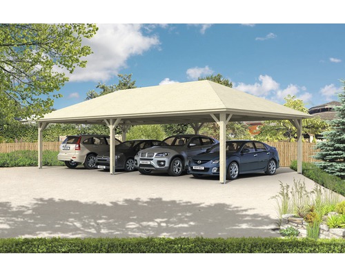 Carport quadruple SKAN HOLZ Taunus avec ancrages pour poteaux 1176x634 cm naturel