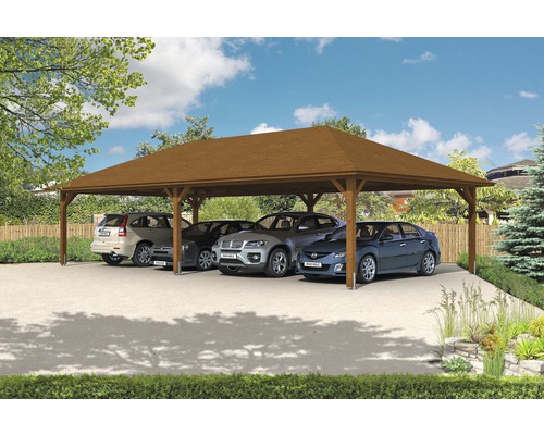 Reihenanlage Carport SKAN HOLZ Taunus 1176x634 cm nussbaum