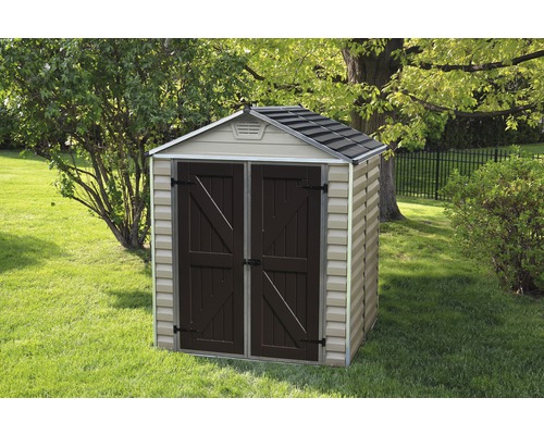 Remise à outils PALRAM Skylight 6x5 Tan avec plancher 185.5x153.5 cm gris Abri de jardin en plastique avec double porte dans le jardin