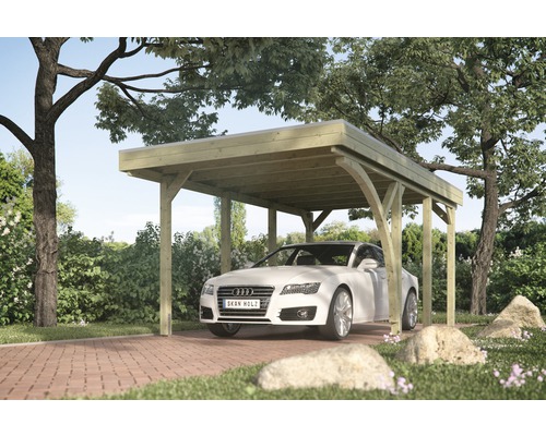 Carport simple SKAN HOLZ Friesland avec une arche et ancrages pour poteaux H 314x555 cm imprégnés