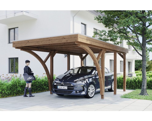 Einzelcarport SKAN HOLZ Friesland Set 6 314x555 cm nussbaum