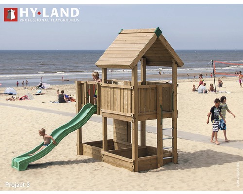 Tour de jeux Hyland Projekt 3 bois avec bac à sable, toboggan vert