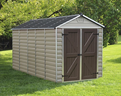 Gerätehaus Palram – Canopia Skylight 6x12 Tan mit Fussboden 380 x 185,5 cm braun Geräteschuppen mit Doppeltür im Garten