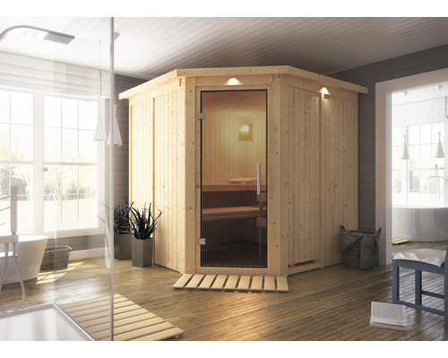 Sauna modulaire Calienta Piemon avec poêle 9 kW, commande intégrée et couronne
