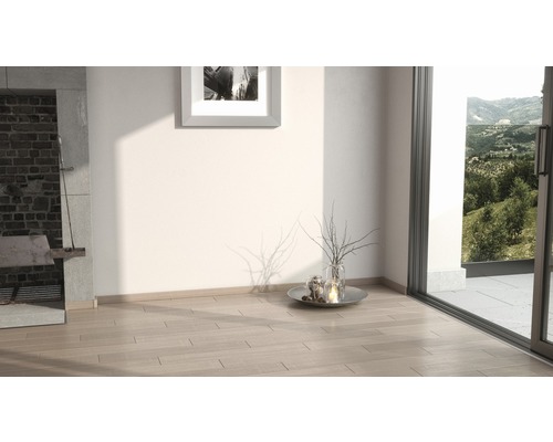 Pièce claire avec parquet, cheminée et porte coulissante donnant sur la terrasse