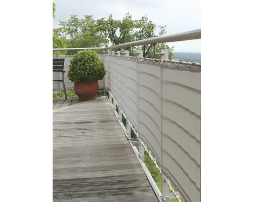 Balkonsichtschutz 65 x 300 cm, silbergrau Balkon mit Windschutz, Geländer und Holzboden