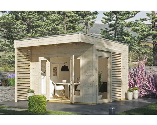 Abri de jardin SKAN HOLZ Tokio 2 double paroi avec plancher et membrane de toiture KSK-M 340x340 cm naturel