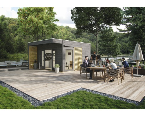 Abri de jardin SKAN HOLZ Tokio 4 avec membrane de toiture KSK-M avec plancher 402x402 cm gris