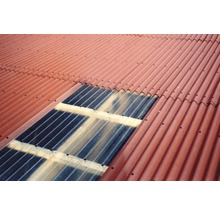 Dach mit roten Wellplatten und Lichtplatten