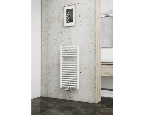 Radiateur de salle de bains SCHULTE München 775 x 400 mm blanc alpin avec raccordement au centre