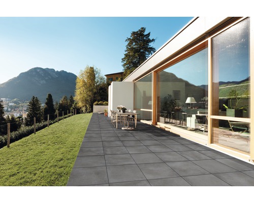 Dalle de terrasse en grès cérame fin FLAIRSTONE anthracite bords rectifiés 60x60x2 cm