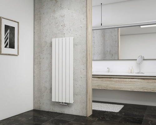 Radiateur design SCHULTE Aachen 1200x464 blanc avec raccordement au centre