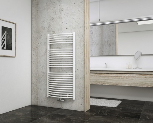 Radiateur de salle de bains SCHULTE München rond 1215x600 mm blanc avec raccordement au centre