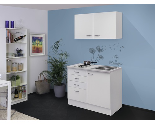 Kitchenette équipée Flex Well Wito 100 cm façade blanche mate, corps blanc variante réversible